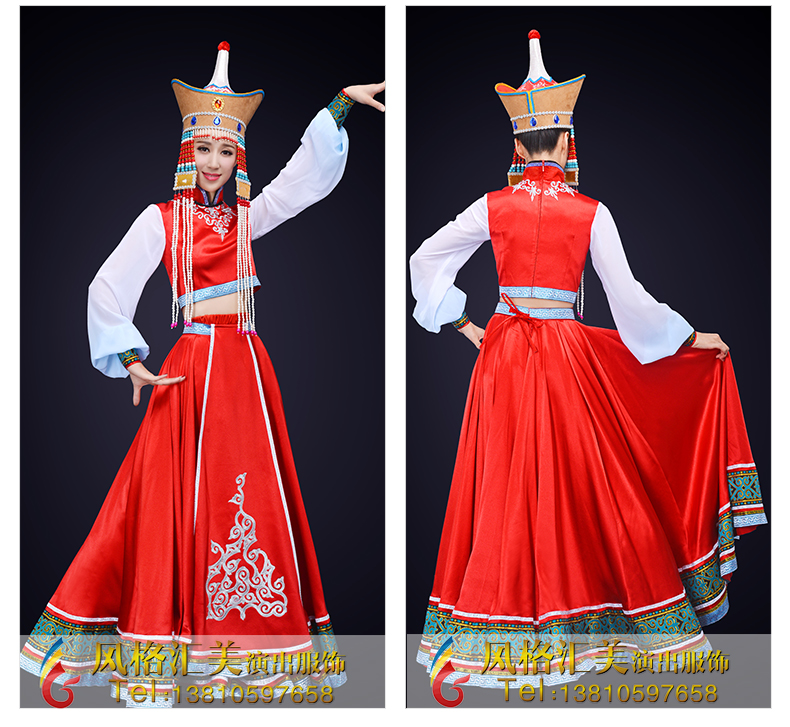 2018新款民族舞蹈演出服装蒙古族晚会演出服装定制