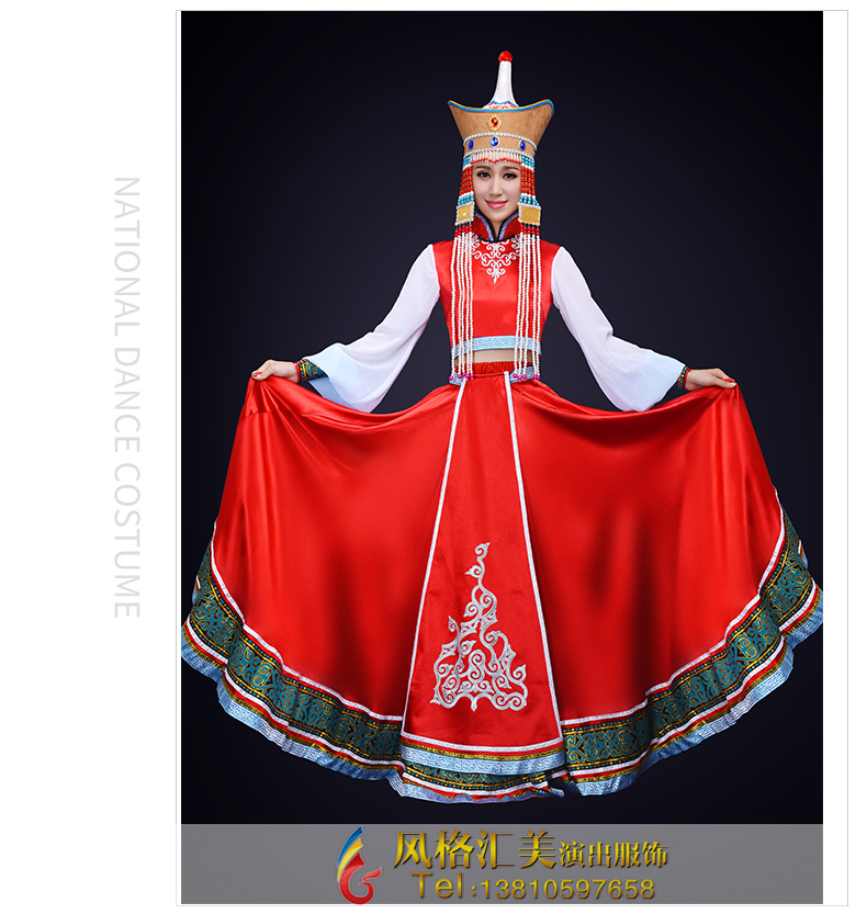 舞蹈演出服装女款蒙古族舞蹈表演服装舞台演出服转定制