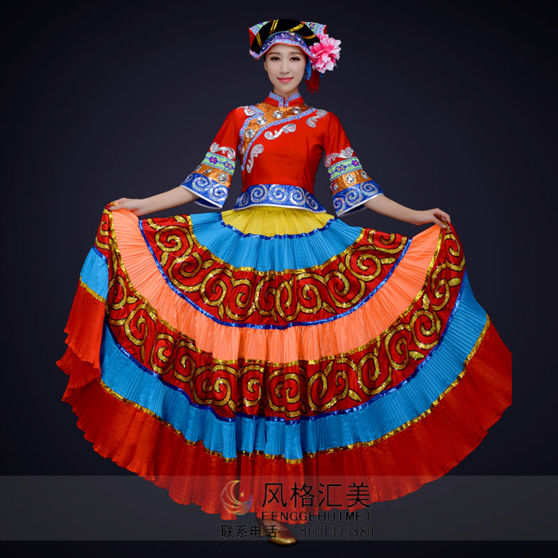 少数民族舞蹈演出服装舞蹈表演服装女款彝族舞蹈演出服装定制