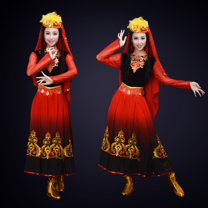 民族舞蹈演出服装晚会舞台服装定制大型新疆纱织舞蹈演出服装定制