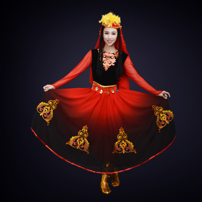 新疆成人女款舞台演出服装大型舞台演出服装定制女款民族舞蹈服装定制