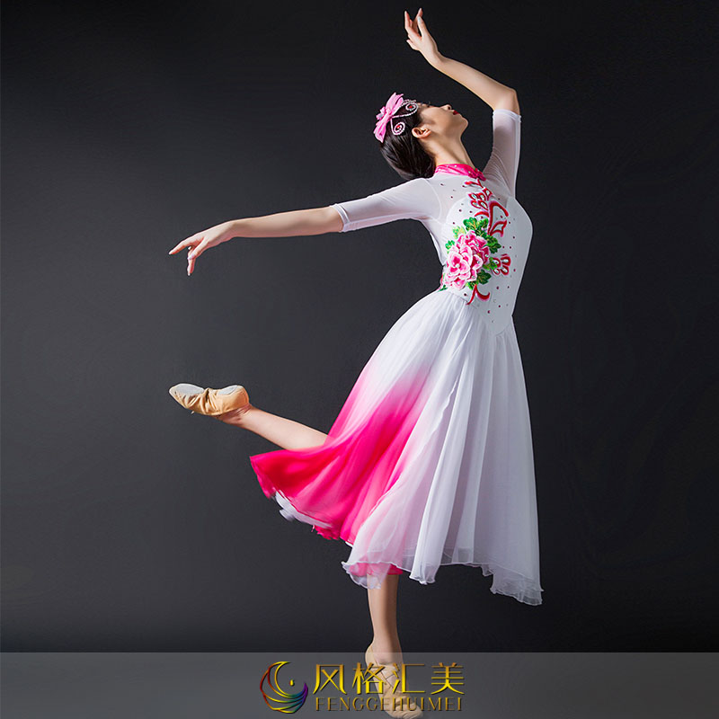 古典舞蹈演出服装中国风女白色古舞演出服装定制