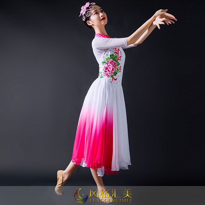 中国风古典舞蹈演出服装成人女牡丹花舞蹈服装定制