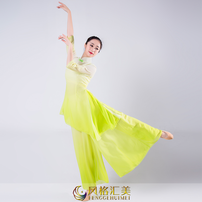 古典舞蹈演出服装大型舞台群舞演出服装黄色女古典舞蹈服装定制