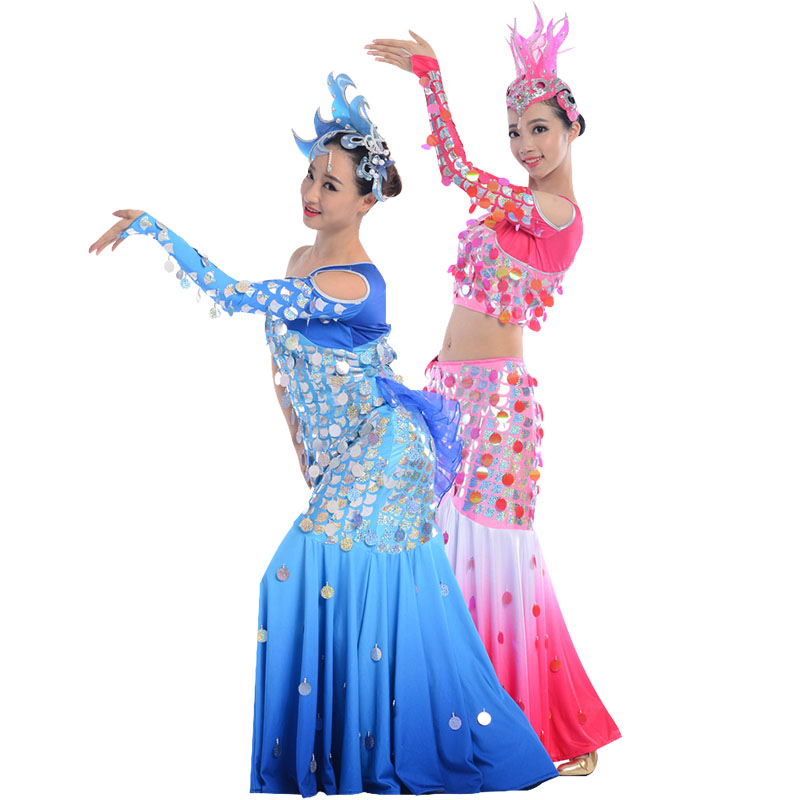 成人舞蹈演出服装傣族塑体民族舞蹈演出服装傣族孔雀舞演出服装定制