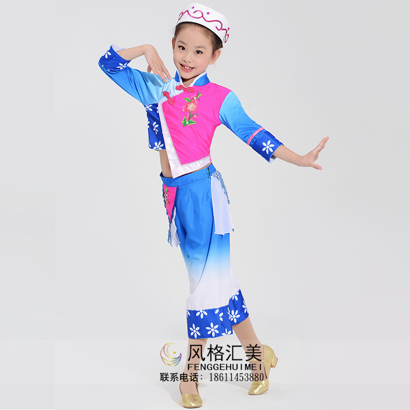 少数民族舞蹈服装定制儿童校园舞蹈比赛白族舞蹈比赛服装定制