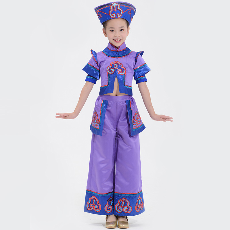 儿童民族舞蹈演出服装达翰尔族舞蹈表演服装定制