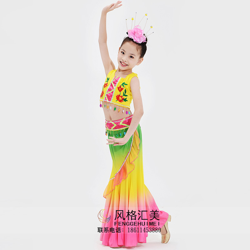 儿童舞蹈演出民族舞蹈演出服装傣族舞蹈演出服装定制