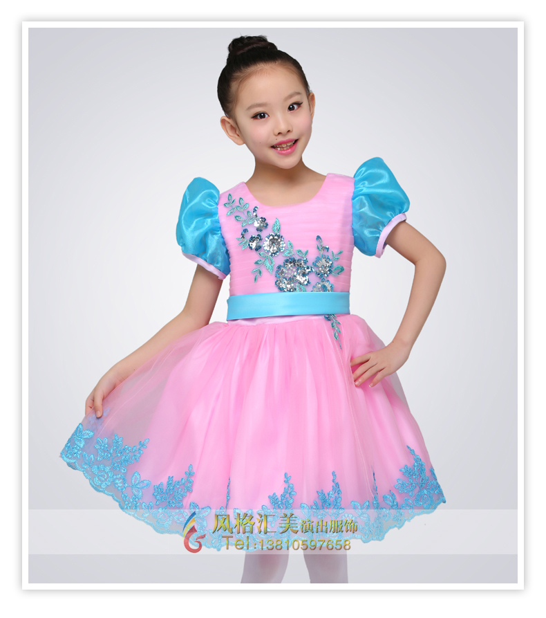 校园儿童合唱演出服装粉色蓬蓬裙合唱团体演出服装定制