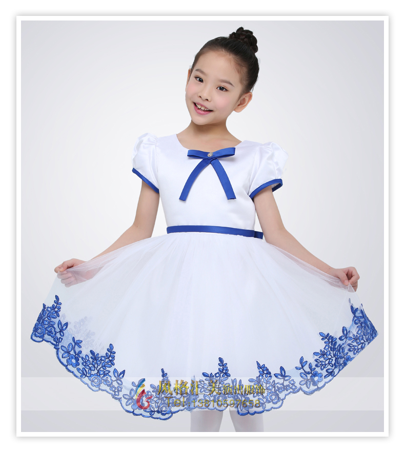 校园合唱比赛服装定制团体儿童白色青花合唱演出服装定制