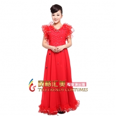 女式长款红色短袖合唱服装多色可选定制