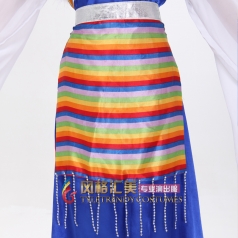 民族舞台服装女 藏族舞蹈演出服装 藏族蓝色舞台舞蹈服装 可定做