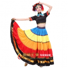 彝族舞蹈大摆裙 出售民族舞蹈演出服装 开场大摆裙火把节服装