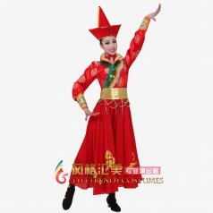 风格汇美 蒙古族演出服装 舞蹈服装红色大摆演出服 舞台服装