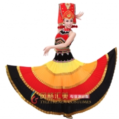 出售彝族舞蹈演出服 彝族舞蹈服装大摆裙 开场舞大摆裙可定做