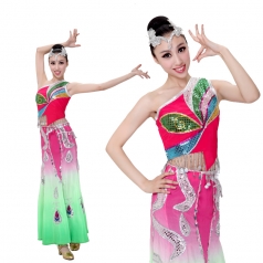 亮片傣族舞蹈服 民族服装包臀鱼尾裙 傣族舞表演服饰促销