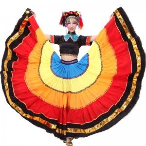 彝族舞蹈大摆裙 出售民族舞蹈演出服装 开场大摆裙火把节服装