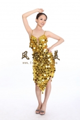风格汇美 现代舞表演装 拉丁舞蹈服装 金色拉丁舞裙 现代舞裙