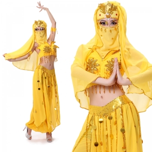 风格汇美特价 黄色女士印度舞演出服装 现代舞蹈服 肚皮舞套装
