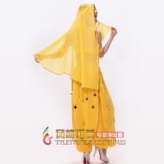 风格汇美特价 黄色女士印度舞演出服装 现代舞蹈服 肚皮舞套装