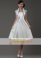 风格汇美 2013新款连衣裙 白色青花瓷旗袍 伴娘服装 舞台演出服
