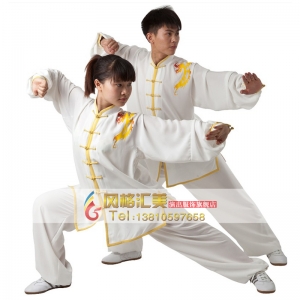 体太极服棉加丝新华社款太极练功服武术晨练服装 乳白