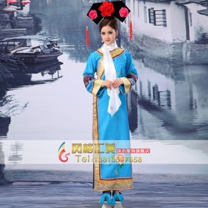 古代格格演出服  清朝蓝色公主格格服装  舞台古装演出服