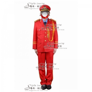红色军旅礼服表演服装  军队演出服装