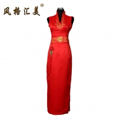 风格汇美正品 新款红色长款奥运旗袍 无袖复古老上海礼服中式婚纱