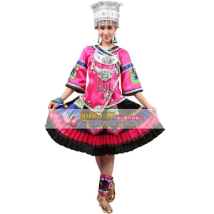 风格汇美2015新款苗族民族服装土家族舞蹈演出服苗族舞蹈服长裙女