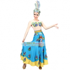 风格汇美新款傣族舞蹈服装女民族舞蹈演出服傣族长袖舞蹈演出长裙