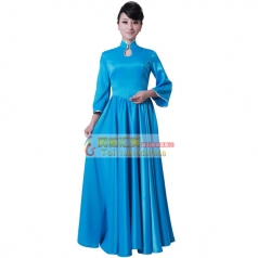 女式中式风格合唱服装天蓝色长款大合唱服装定做