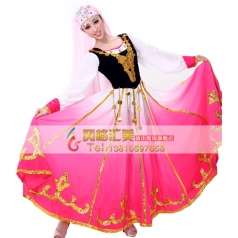 风格汇美 玫红色新疆民族舞蹈服服 天山姑娘舞台演出服 表演服装