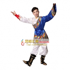 风格汇美 男士蓝色豹纹藏族舞蹈服 西藏舞台演出服装 民族服装