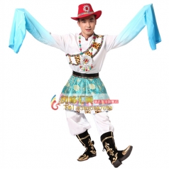 北京白色渐变藏族舞蹈演出服 西藏舞台演出服 可定制