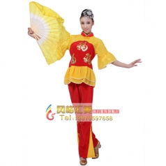 风格汇美 秧歌服装黄色红色拼接 演出服装秧歌舞蹈服装舞台装
