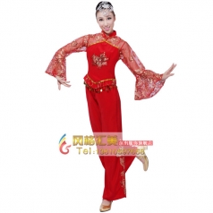 风格汇美 秧歌服装女装红色镂空 演出服装秧歌舞蹈服装舞台装