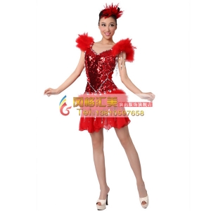 风格汇美 现代舞蹈演出服装 大红亮片舞台装表演服装连体舞蹈服装