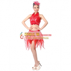 风格汇美 红色漆皮现代舞蹈服装 少女时代演出服套装 舞台服装