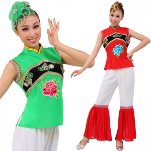 风格汇美正品 舞台秧歌表演服 民间舞蹈演出服装 红色绿色
