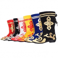 定制少数民族舞蹈靴舞蹈鞋蒙古民族舞蹈演出靴套黑色带花靴子多色