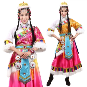 风格汇美新款藏族舞蹈演出服女士藏族舞蹈服装少数民族舞蹈大摆裙