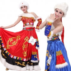 女士藏族舞蹈演出服装 西藏唐古拉风少数民族表演服舞台装可