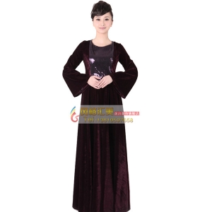女士长袖丝绒大合唱服装 新款紫色丝绒指挥服装