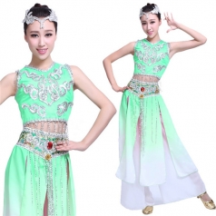 风格汇美新款傣族舞蹈服装女绿色少数民族舞蹈服装傣族舞台装定制