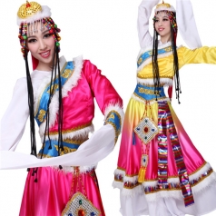 风格汇美藏族服装 藏族舞蹈演出服装女 水袖服装表演服饰