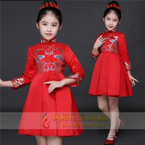 新款儿童红色长裙演出服定制设计厂家