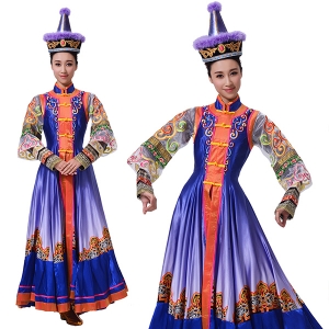 少数民族舞服装蒙古舞蹈服装演出服女蒙古袍舞台服装长裙