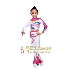 健美操儿童服装白色火纹健美服装校园竞技体操服装设计