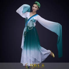 藏青色古典舞蹈演出服装女款长衫舞蹈演出服装定制！